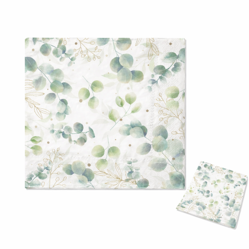 20 bucăți Servetele din hârtie de bambus 25 x 25 cm 2 straturi Frunze de eucalipt Servetele de masă cu model botanic natural