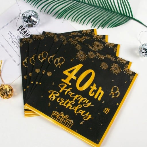 20 bucăți Servetele din hârtie Servetele de ziua de naștere 40 de ani Design negru-auriu Servetele decorative pentru petrecerea de ziua de naștere