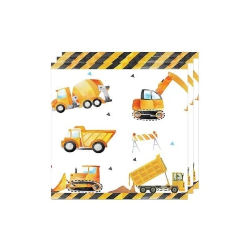 20 bucăți Servetele din hârtie Vehicule de construcție Margine în dungi Servetele de petrecere pentru aniversarea copiilor Petrecere tematică