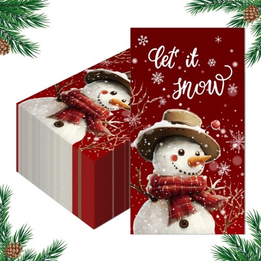 20 kpl Paperiset servetit 40 x 33 cm Jouluservetit Lumiukko Let It Snow Punainen tausta Talvimotiivi Koristeelliset servetit joulupöytään