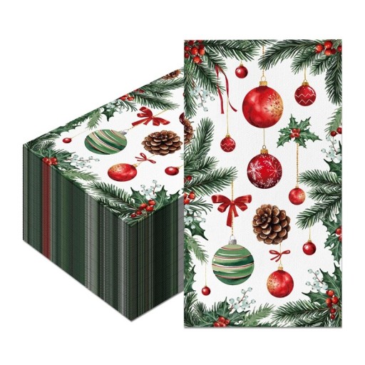 20 kpl Paperisia servettejä 40 x 33 cm Jouluservetit Jouluköynnös, jossa on koristeita ja käpyjä Koristeelliset juhlavat servetit joulupöydälle