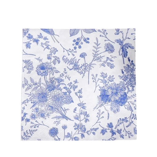 20 ks Papírové ubrousky  Modré květiny Styl porcelánu  33 x 33 cm 2 vrstvy Přírodní inkoust na vodní bázi Slavnostní stolování