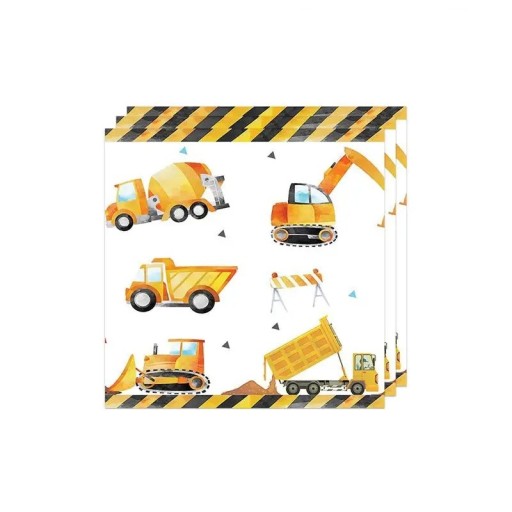 20 Pack Paper Napkins Construction Vehicles Striped Edge Party Napkins for Children's Birthday Celebration Themed Construction Party