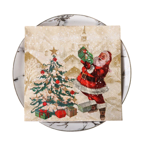 20 pcs Beige Paper Napkins 33 x 33 cm 2 Layers Christmas Design Santa Claus Decorative Christmas Table Napkins Water-Based Ink