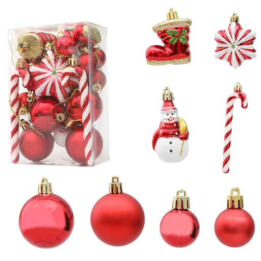 20 pcs Décorations de Noël suspendues Différentes formes boule bonhomme de neige étoile Décor de Noël suspendu pour la maison sur le sapin