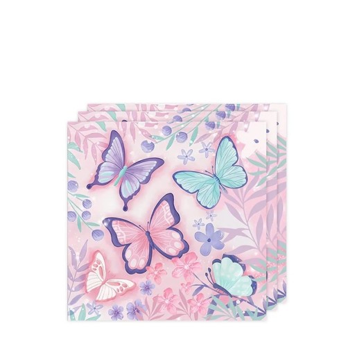 20 pcs Paper Napkins 17 × 17 cm Pink Napkins with Butterfly Pattern Party Napkins for Children's Birthday Celebration Table Decoration