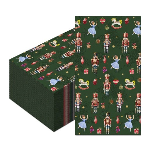 20 pcs Serviettes en papier 40 x 33 cm Serviettes de Noël Louskáček et baletka Motif vert foncé Serviettes décoratives pour le repas de Noël