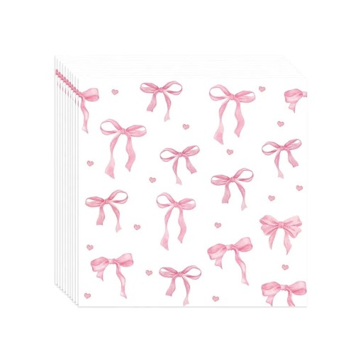 20 pcs Serviettes en papier Nœuds roses Serviettes de fête pour anniversaires décoration de table bar sucré serviettes jetables