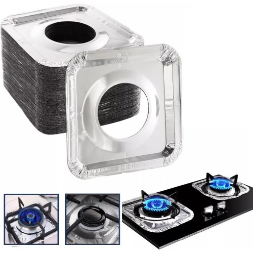 20 pièces de carrés de protection pour cuisinière contre la saleté 23×23 cm en feuille d'aluminium argentée pour la protection de la cuisinière à gaz