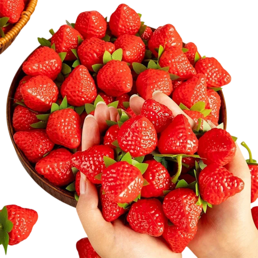 20 pz Fragole artificiali 3,5 x 3,3 cm Fragole finte in plastica Decorazione realistica Giocattolo per bambini per cucine, allestimenti e decorazioni