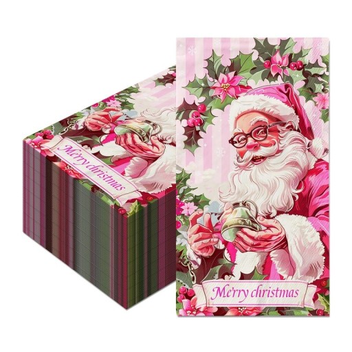 20 pz Tovaglioli di carta 40 x 33 cm Tovaglioli di Natale Babbo Natale Sfondo rosa Tovaglioli decorativi per la tavola natalizia e feste