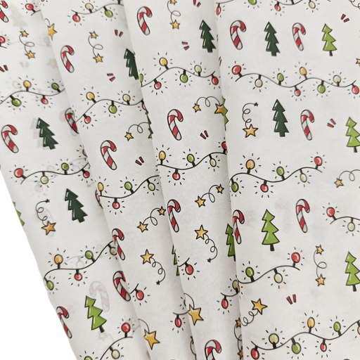20 Sheets of Silk Wrapping Paper 20 x 35 cm Christmas Lantern Pattern White Paper with Winter Motifs of Trees, Stars and Bulbs for Gifts