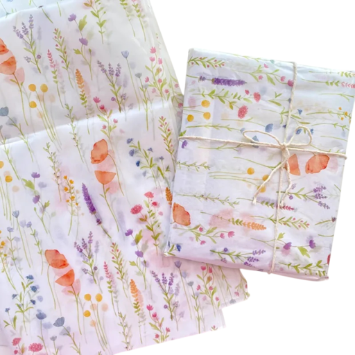 20 Sheets of Silk Wrapping Paper 50 x 35 cm Semi-Transparent Paper with Lavender and Floral Print White Gift Wrap for Weddings and Celebrations