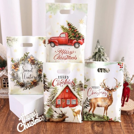 20 st julklappspåsar i plast 16,3 x 25 cm Sats med presentpåsar med olika motiv för små gåvor, godis, kakor och dekorationer