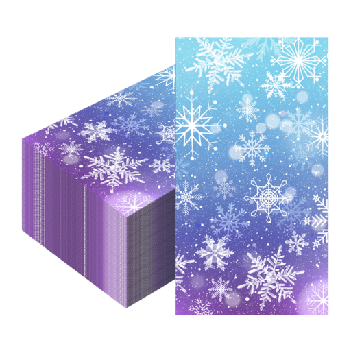 20 unidades de Guardanapos de Papel 40 x 33 cm Guardanapos de Natal Céu Inverno Azul e Roxo com Flocos de Neve Motivação de Inverno Decorativos