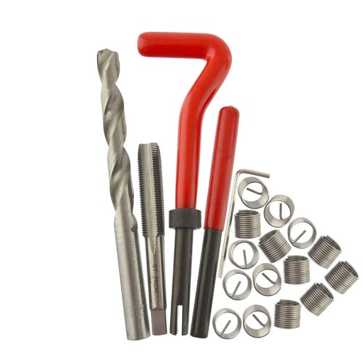 20 unidades de juego de inserts para reparación de roscas métricas M10x1,25 con broca y macho metálico plateado rojo para reparaciones de roscas