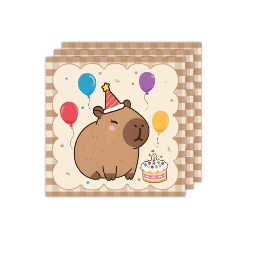 20 unidades Servilletas de papel 33 x 33 cm Capibara con gorro de cumpleaños Servilletas de fiesta con globos Decoración para fiesta de cumpleaños