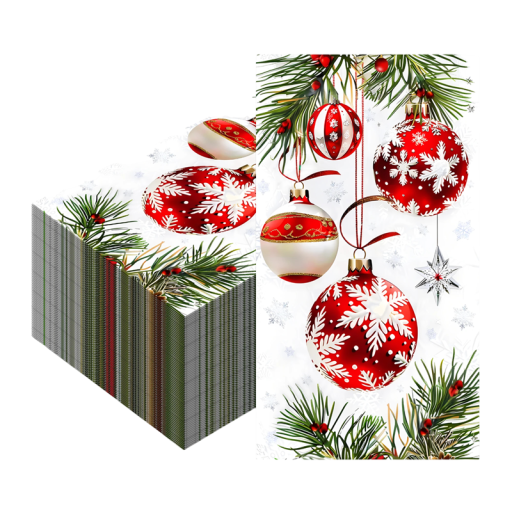 20 unidades Servilletas de papel 40 x 33 cm Servilletas navideñas Bolas rojas sobre ramas de pino Motivo de adornos navideños y ramitas Servilletas