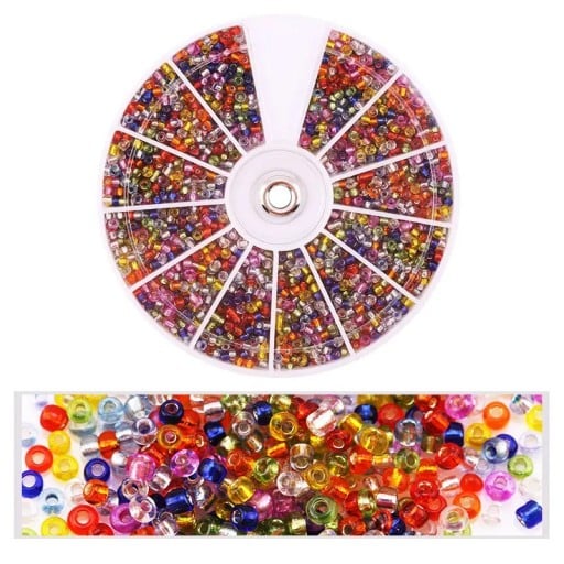 2000 Stück Glasperlen 2 mm Loch 1 mm 12 Fächer Drehbares Set 8,4 × 8,4 cm Farbset zur Herstellung von Halsketten und Armbändern