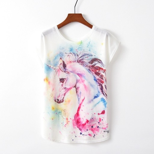 T-shirt dam med enhörningstryck A180