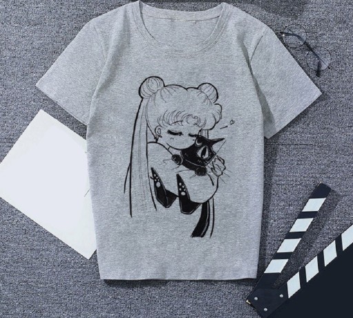 Grå T-shirt för kvinnor med tryck