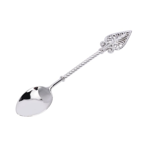 Te sked i vintage stil för kaffe och te Dekorativ perforerad slut Snurrad handtag Oval skål Längd 11,6 cm Metalllegering