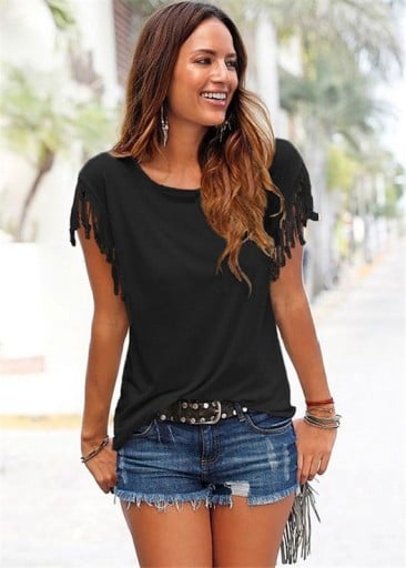 Dam t-shirt med fransar