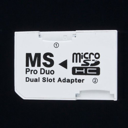 Adapter MS Pro Duo för två Micro SD- och Micro SDHC-kort Minneskortadapter för enheter med MS Pro Duo-slot Numrerade platser Plast