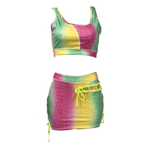Färgglad crop top och kjol för kvinnor B1157