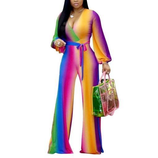 Färgglad randig jumpsuit för kvinnor