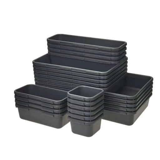 24 pcs organisateurs de rangement pour outils boîtes de rangement plusieurs tailles 7,9–30,5 cm noires ensemble pour atelier garage et tri d'outils