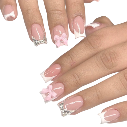24 pcs Unhas artificiais francesas de longa duração em forma quadrada Dicas elegantes DIY para mulheres e raparigas Manicure em casa e profissional