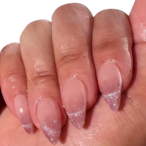 24 pz Unghie finte acriliche glitterate forma mandorla taglia media Tips adesivi metallici per manicure domestica Design