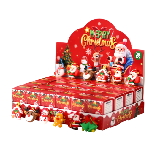 24 Stück Weihnachts-Schlüsselanhänger mit Weihnachtsmotiven Geschenkboxen Santa Rentier Schneemann Lebkuchen Partyverpackung