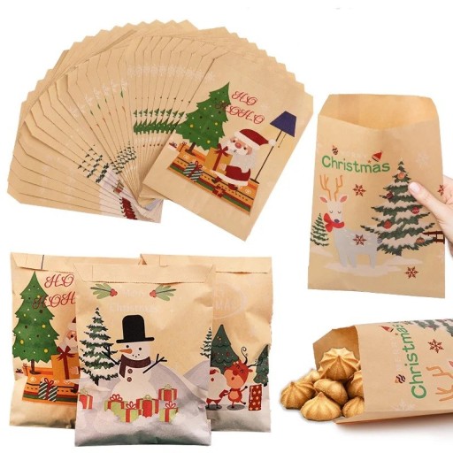 24 unidades de sacos de papel para presentes com motivos natalícios 18,5 x 13 cm Sacos coloridos para presentes Embalagem ecológica Adequados para o Natal e festas
