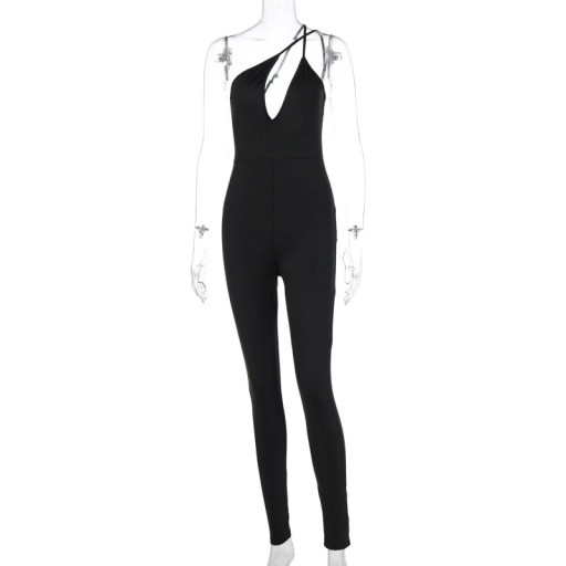 Svart jumpsuit för kvinnor med djup urringning