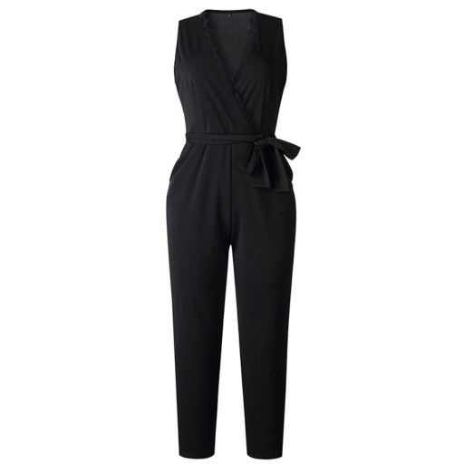 Svart jumpsuit för kvinnor med knytband i midjan