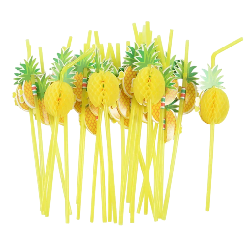 25 buc Hârtie de ananas hawaiană pentru băuturi Reutilizabile din plastic cu decorare pentru petreceri tropicale, nunți, petreceri la piscină, sărbători de vară