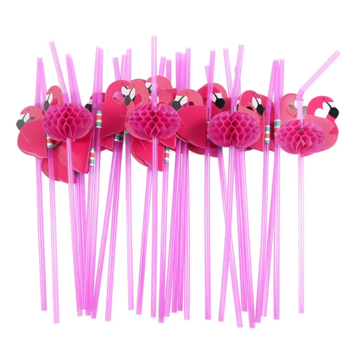 25 Pack Hawaiian Flamingo Drinking Straws Reusable Plastic Straws with Decoration Tropical Beach Party Wedding Pool Celebration