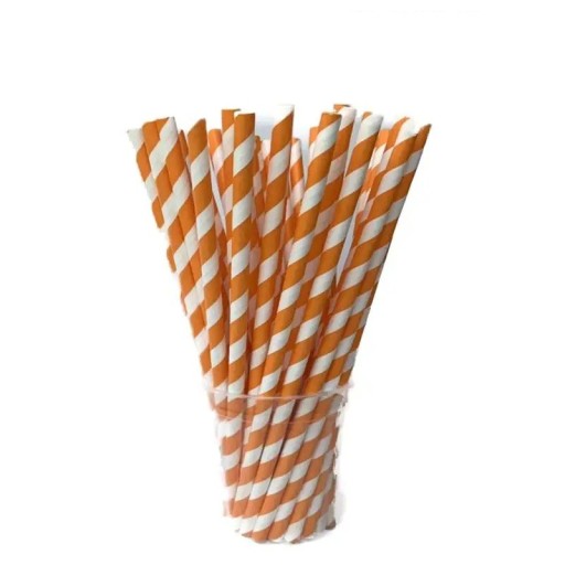 25 pcs Pailles en papier rayées orange et blanches Pailles jetables pour fêtes décorations pour anniversaires mariages boissons