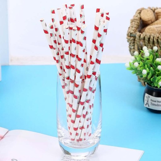 25 Stück Papierstrohhalme mit Fruchtmotiv