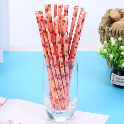 25 stuks Papieren rietjes met fruitmotief