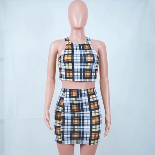 Rutig crop top och kjol för kvinnor B1281