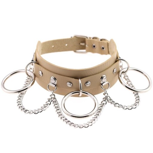 Läderhalsband för kvinnor med cirklar och kedja