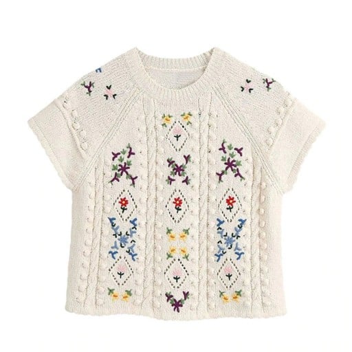 Kort tröja för kvinnor med broderi