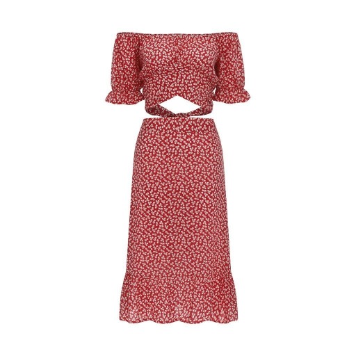 Blommig crop top och kjol för kvinnor B1099
