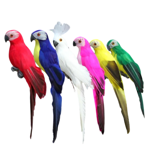25cm, pasăre decorativă artificială lucrată manual, papagal, din spumă și pene, ramură realistă, decor interior, aspect exotic