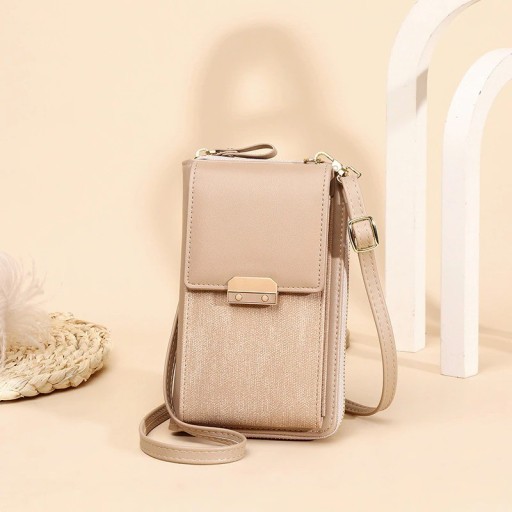 Liten dam crossbody väska i PU-läder Framficka med lock och metallspänne Dragkedja i överkant Tunn rem med spänne 19 x 11 cm