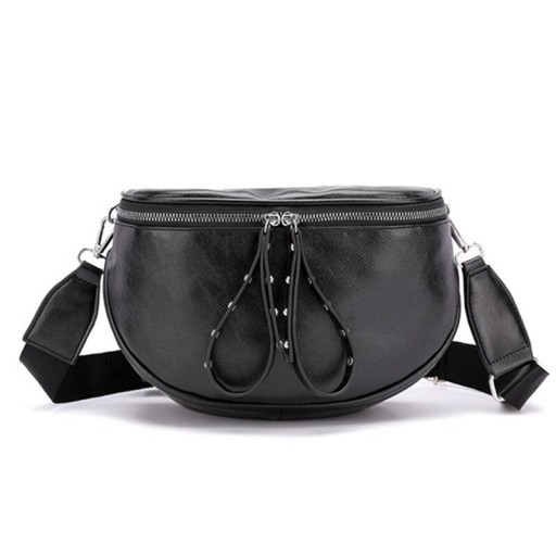 Dams crossbody väska i halvmåneform Ovan zip med långa remmar Bred textilrem Glansig PU-läder 24 x 18 x 11 cm För staden