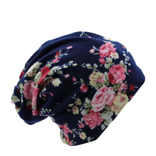 Damnedfallen mössa med blommönster Mörkblå med färgglada rosor och blad Lös passform Material polyester För vardagligt bruk